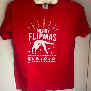 GIRLS GYMNASTICS HOLIDAY CHRISTMAS MERRY FLIPMAS T-SHIRT SIZE L